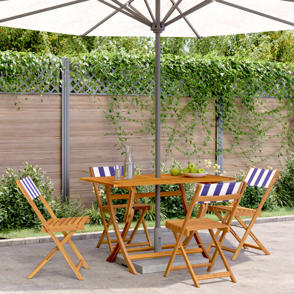 Folding Garden Chairs 4 pcs Blue and White Fabric and Solid Wood - vid-3214625 - Brittle & Co