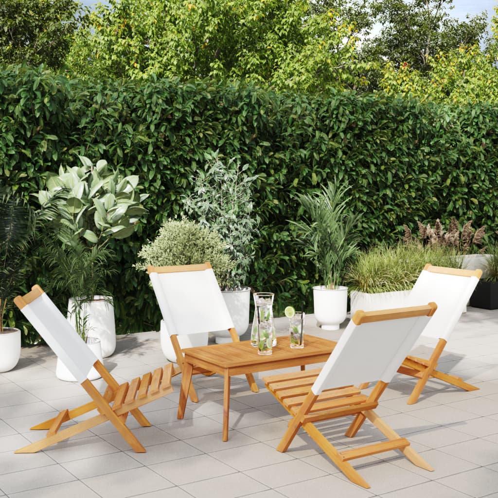 Folding Garden Chairs 4 pcs Cream White Fabric and Solid Wood - vid-3214637 - Decor Base