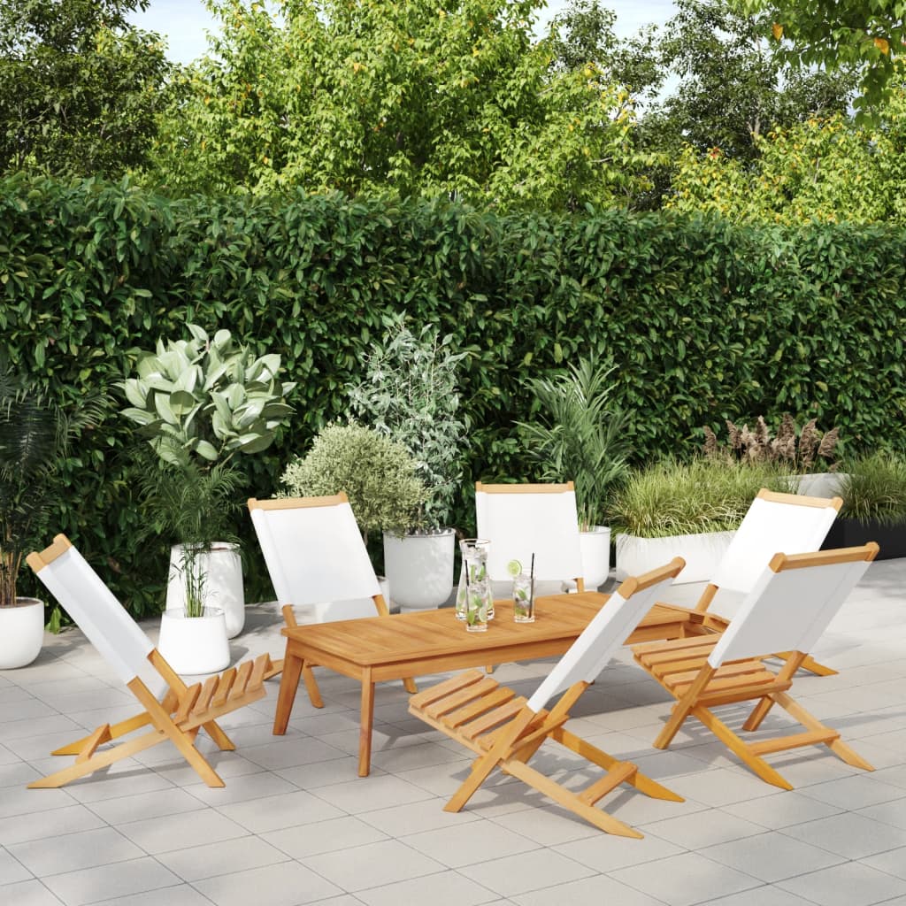 Folding Garden Chairs 6 pcs Cream White Fabric and Solid Wood - vid-3214638 - Decor Base