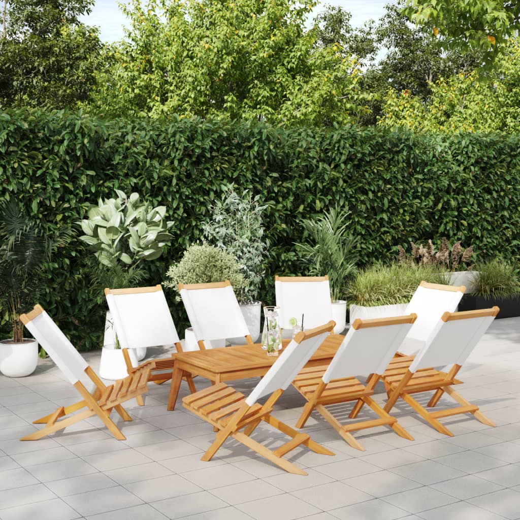 Folding Garden Chairs 8 Pieces Cream White Fabric and Solid Wood - All Things Good