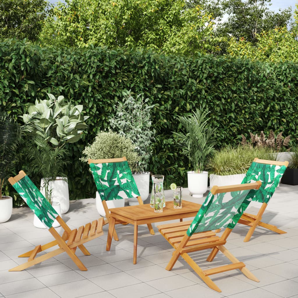 Folding Garden Chairs 4 pcs Green Fabric and Solid Wood - Decor Base
