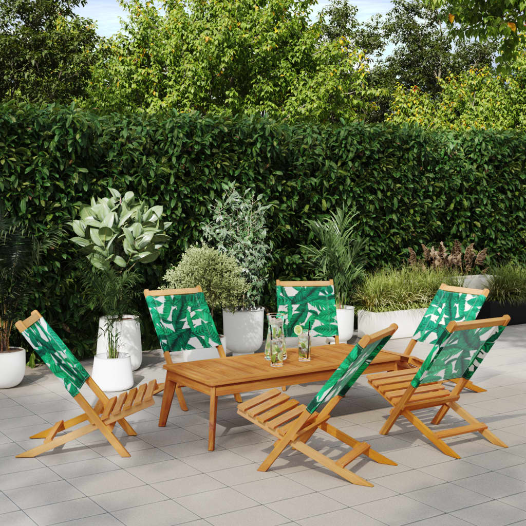 Folding Garden Chairs 6 pcs Green Fabric and Solid Wood - Decor Base