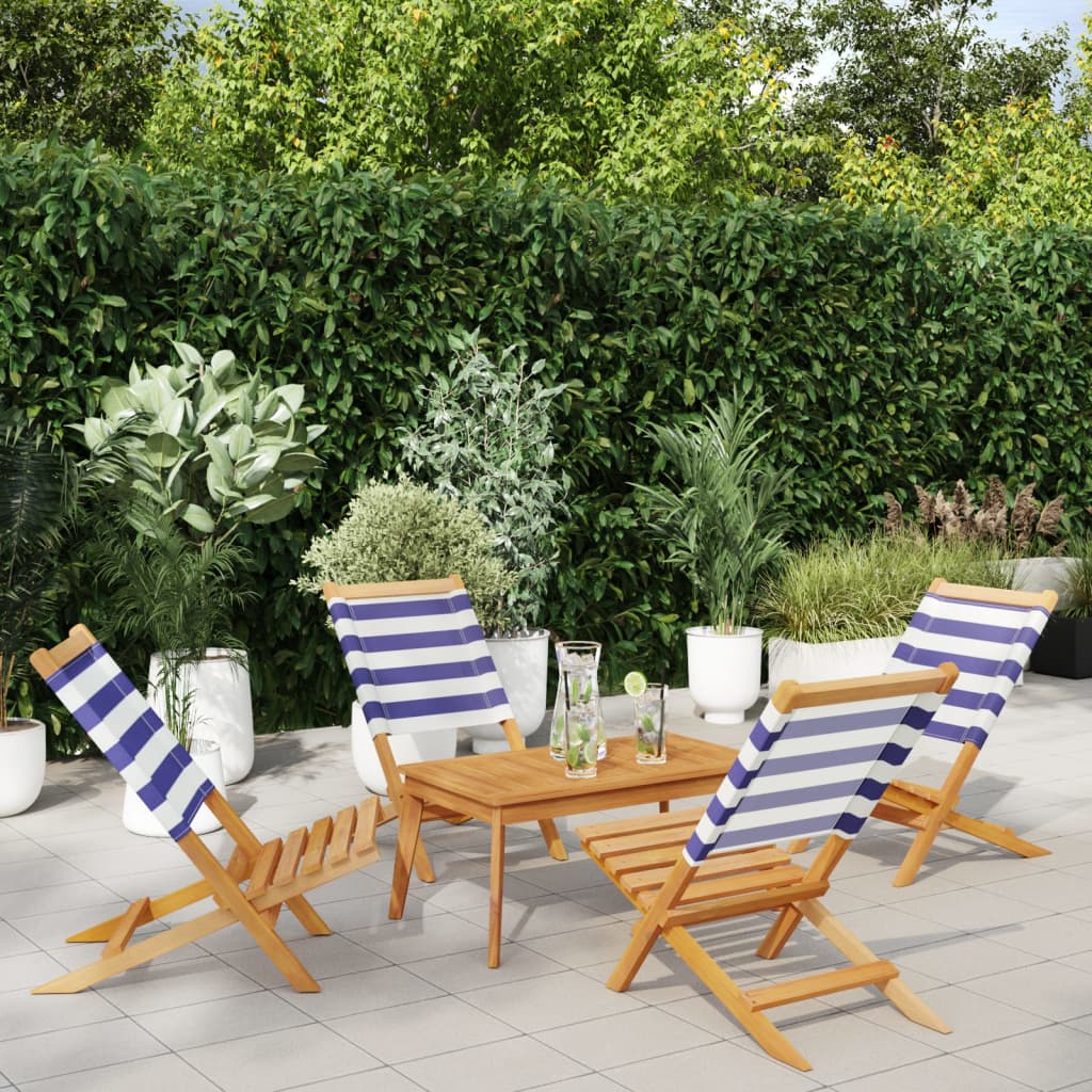Folding Garden Chairs 4 pcs Blue and White Fabric and Solid Wood - vid-3214652 - Decor Base