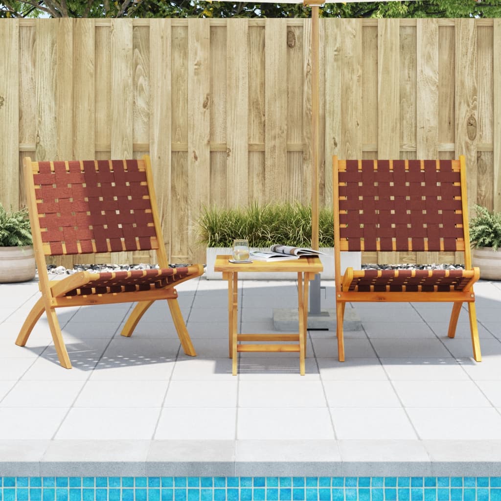 Folding Garden Chairs 2 pcs with Table Red Solid Wood - Brittle & Co