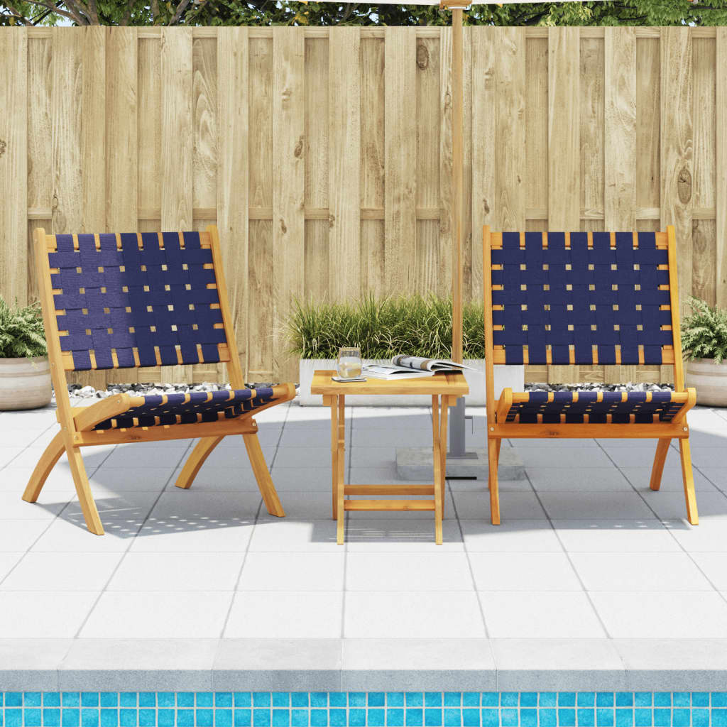 Folding Garden Chairs 2 pcs with Table Dark Blue Solid Wood - Brittle & Co