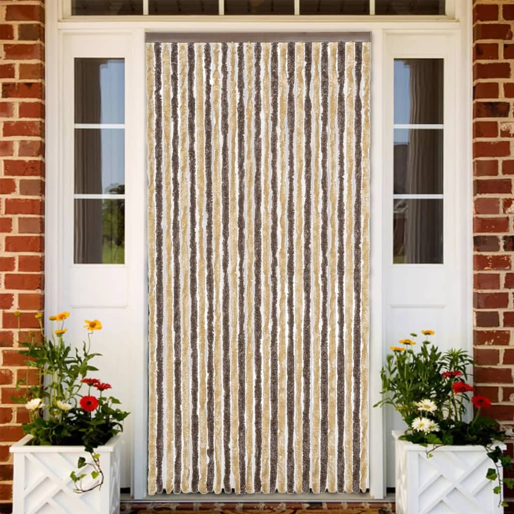 Fly Curtain Dark Brown and Beige 118x220 cm Chenille - Charlotte Dunes