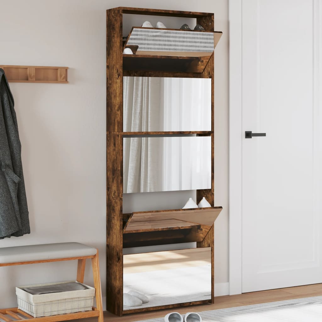 Shoe Cabinet with Mirror 5-Layer Smoked Oak 63x17x169.5 cm - The Home Maker
