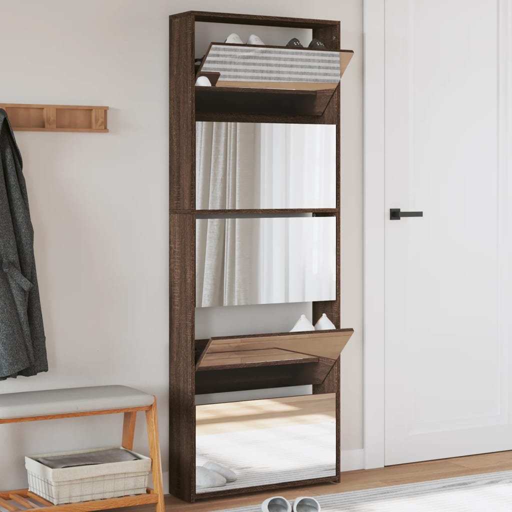 Shoe Cabinet with Mirror 5-Layer Brown Oak 63x17x169.5 cm - Charlotte Dunes