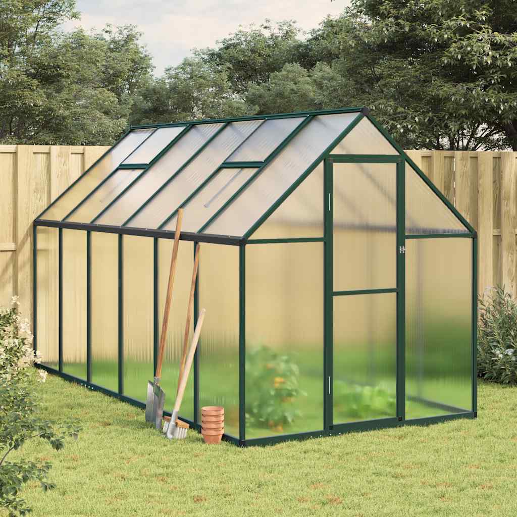 Greenhouse with Base Frame Green 334x169x195 cm Aluminium - Charlotte Dunes