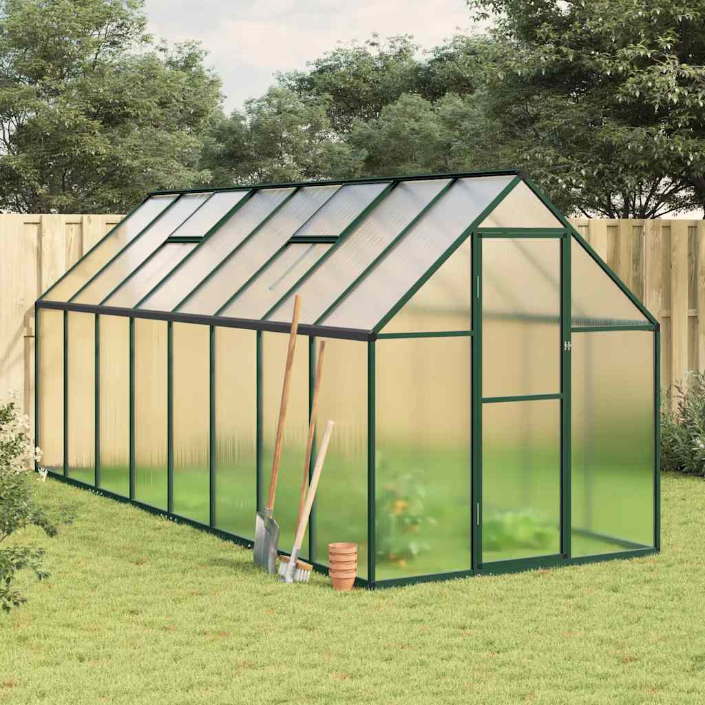 CHRIDG Greenhouse with Base Frame 445x169x195 cm Aluminium - Green - Charlotte Dunes