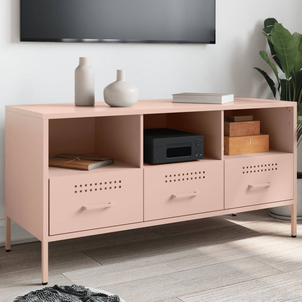 TV Cabinet Pink 100.5x39x50.5 cm Steel - vid-843037 - Discount Dealers