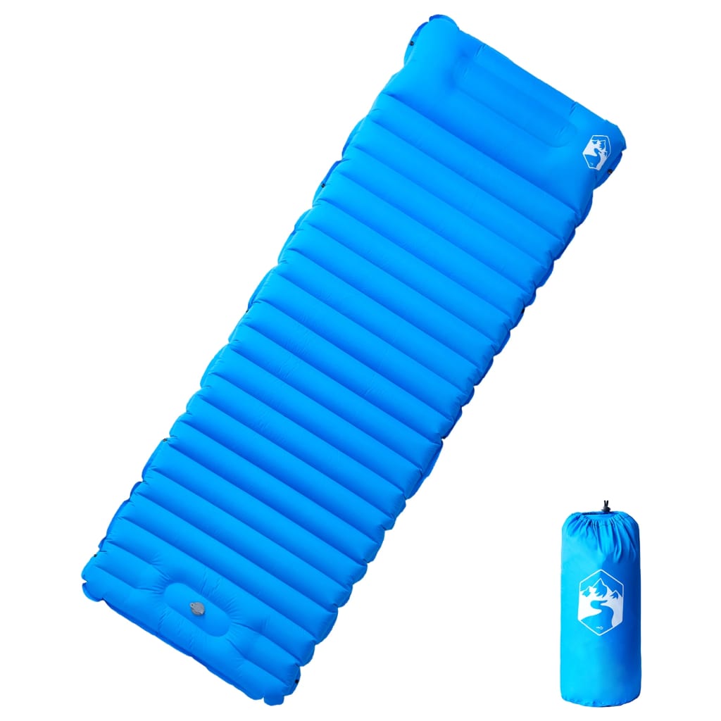 Self Inflating Camping Mattress with Pillow 1-Person Blue - vid-4007120 - Casper Homes