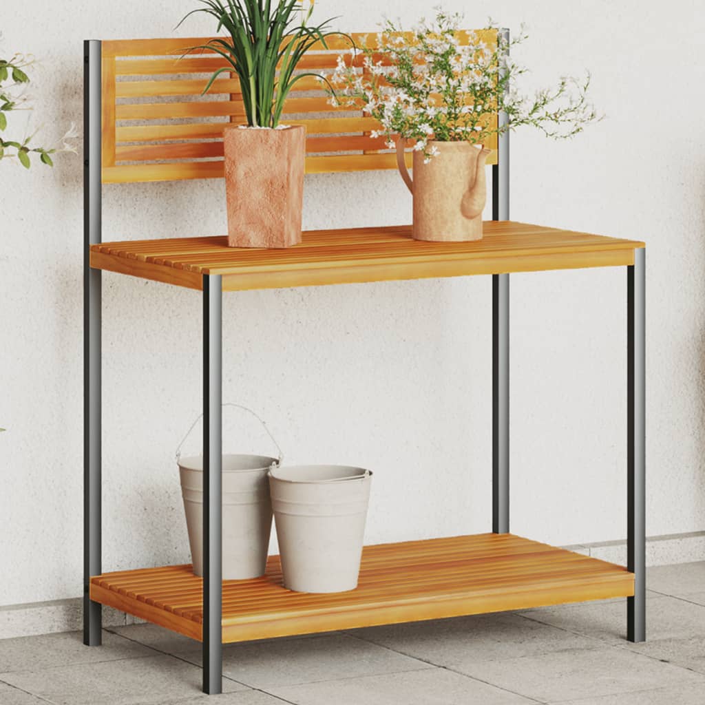 Garden Work Table 90x50x110 cm Solid Wood Acacia and Steel - Charlotte Dunes