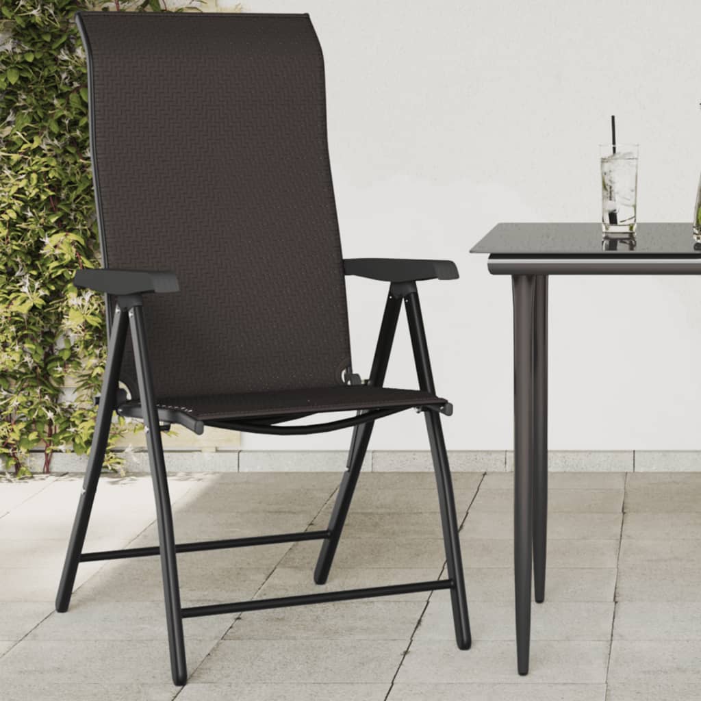 Folding Garden Chairs 8 pcs Black Coffee Poly Rattan - Charlotte Dunes