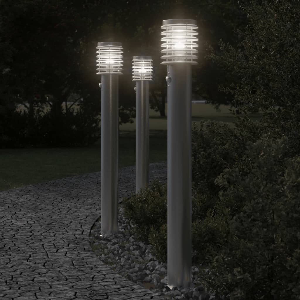 BAPARK Outdoor Floor Lamps with Sensors 3pcs 110cm Stainless Steel - Silver - Design Hut