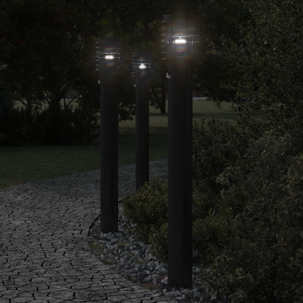 BAPARK Outdoor Floor Lamps with Sensors 3pcs 110cm Stainless Steel - Black - Design Hut