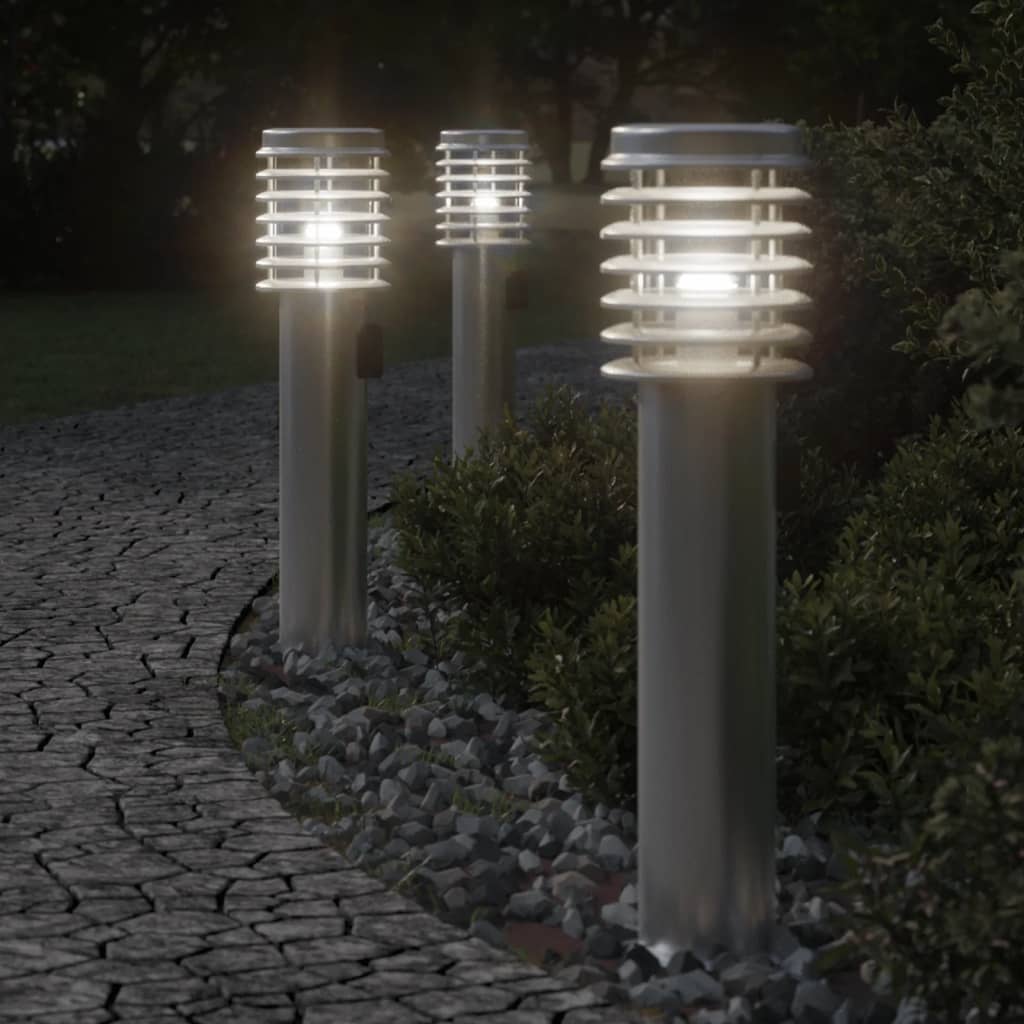 BAPARK Outdoor Floor Lamps with Outlet 3pcs 60 cm Stainless Steel - Silver - Design Hut