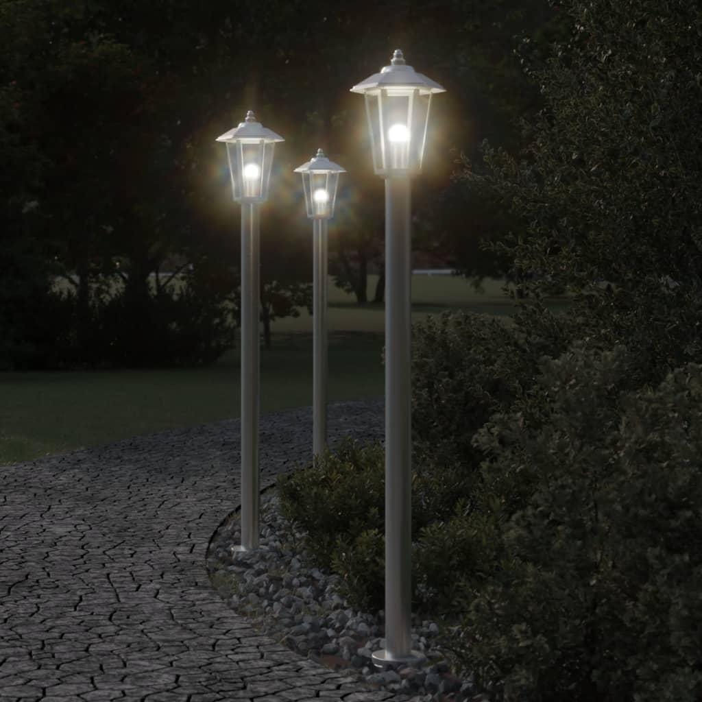 BAPARK Outdoor Floor Lamps 3pcs 120 cm Stainless Steel - Silver - Design Hut