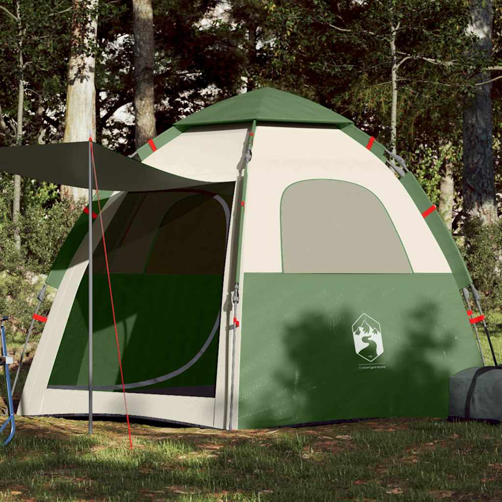 Camping Tent Cabin 4-Person Green Quick Release - vid-4005332 - Charlotte Dunes