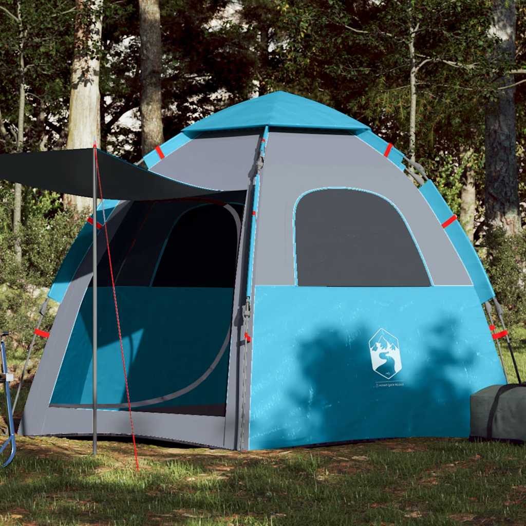 Camping Tent Cabin 4-Person Blue Quick Release - vid-4005333 - Charlotte Dunes
