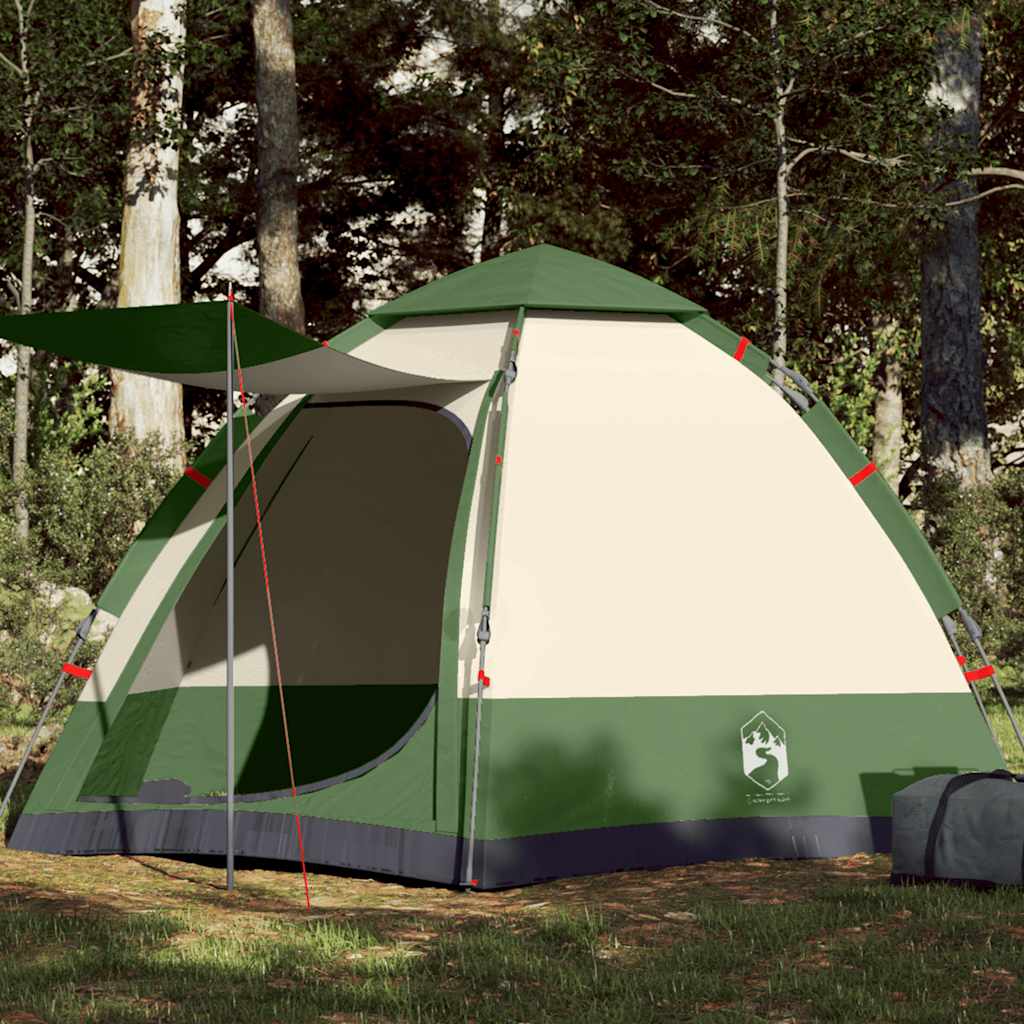 Camping Tent Cabin 4-Person Green Quick Release - vid-4005335 - Charlotte Dunes