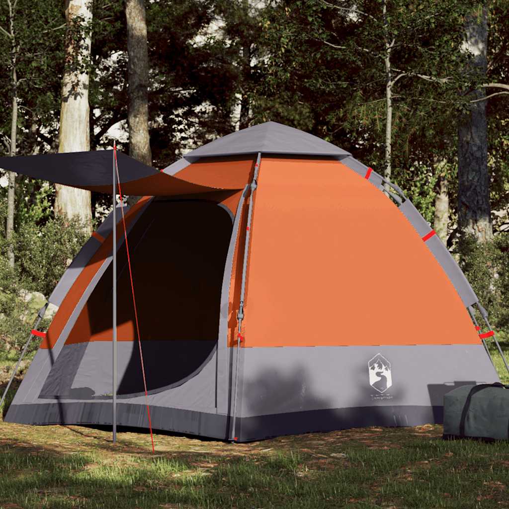 Camping Tent Cabin 4-Person Grey and Orange Quick Release - vid-4005337 - Charlotte Dunes