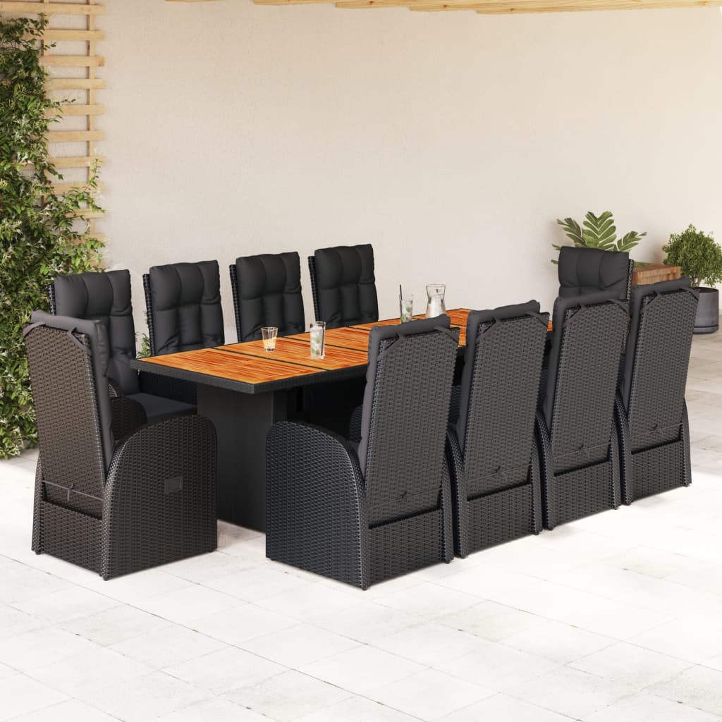 11 Piece Garden Dining Set with Cushions Black Poly Rattan - Merlin Deals