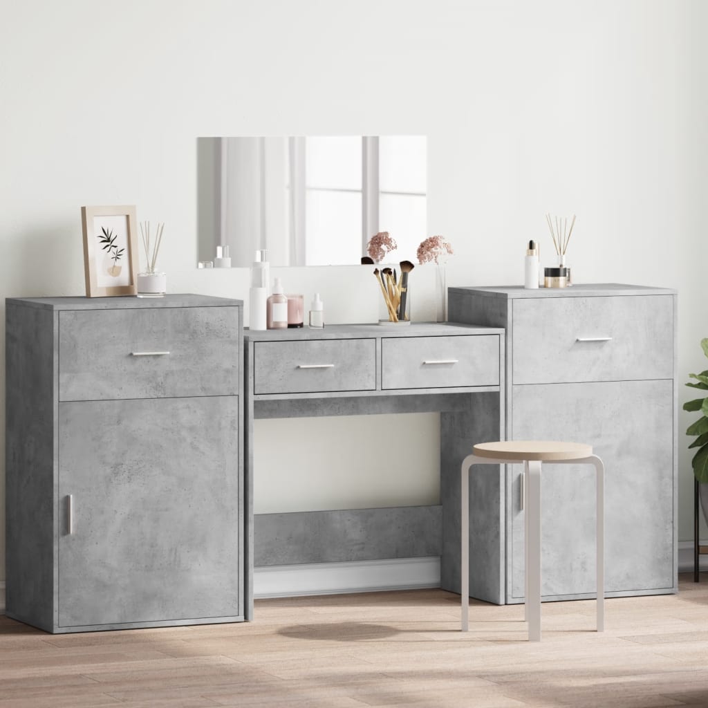 4 Piece Dressing Table Set Concrete Grey Engineered Wood - Casper Homes