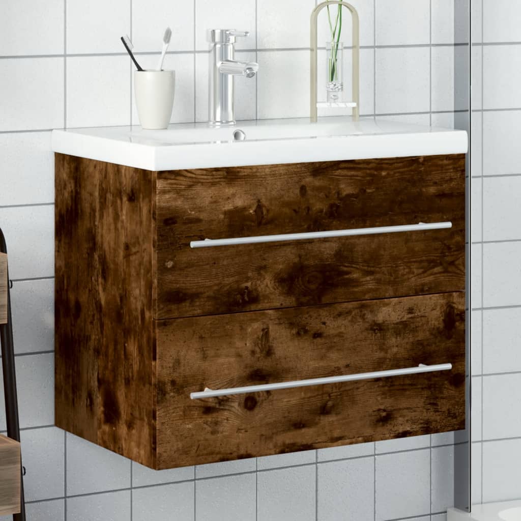 Bathroom Sink Cabinet with Built-in Basin Smoked Oak - Casper Homes