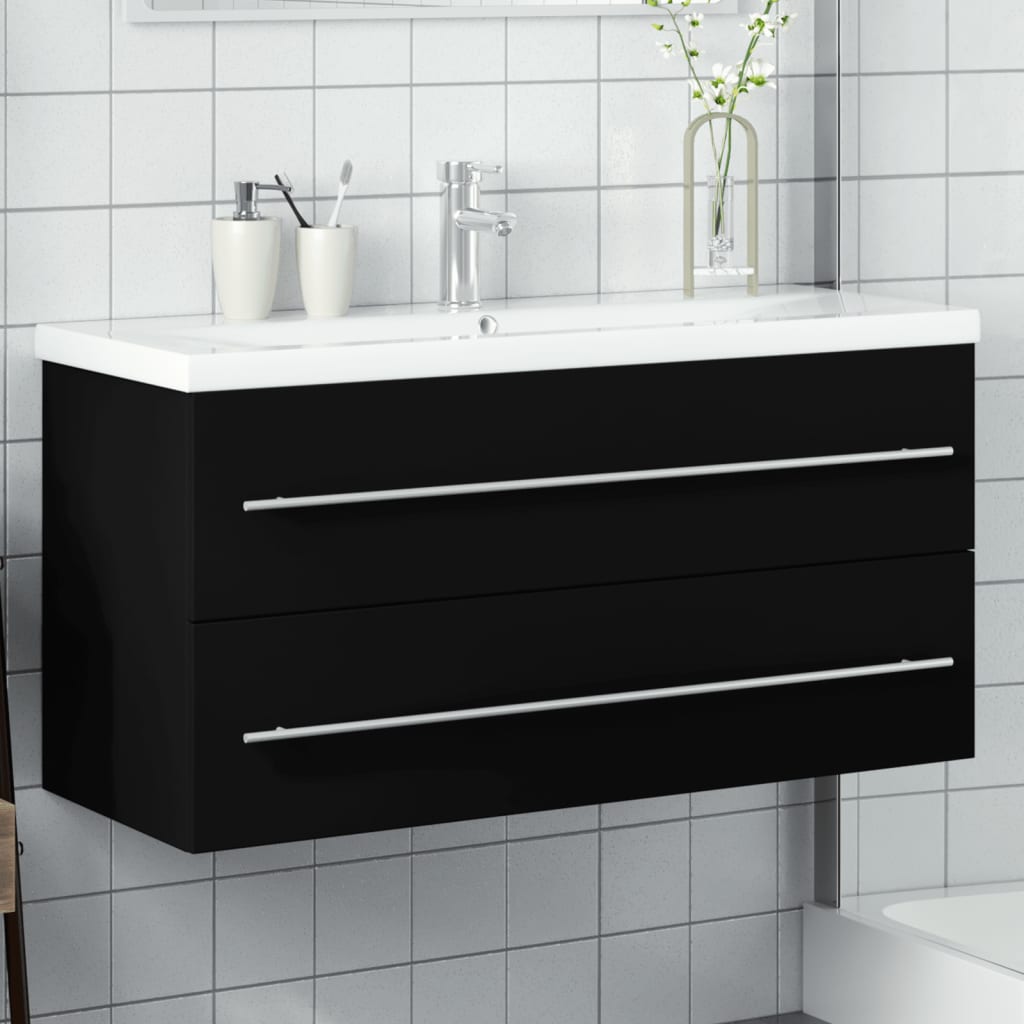 Bathroom Sink Cabinet with Built-in Basin Black - Casper Homes