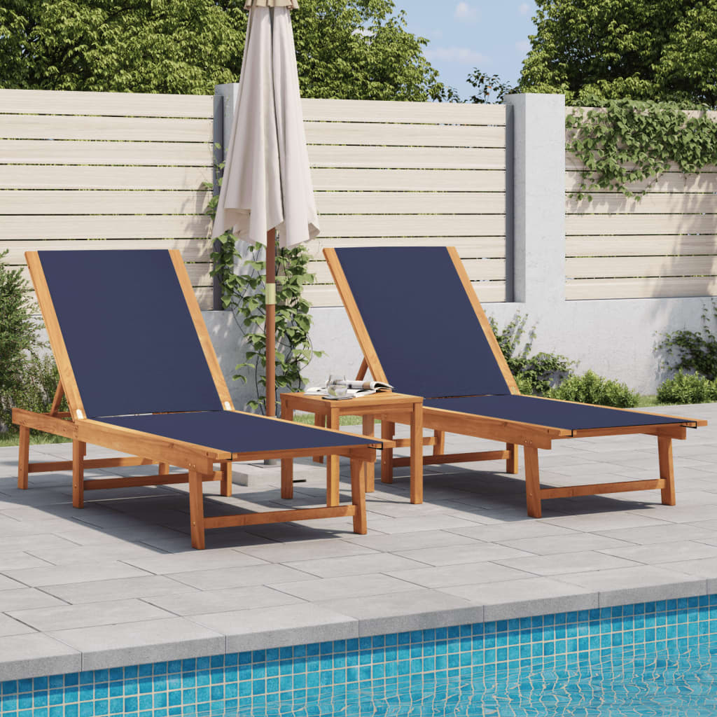 Sun Loungers 2 pcs with Table Blue Solid Wood Acacia and Textilene - Sid & Sam