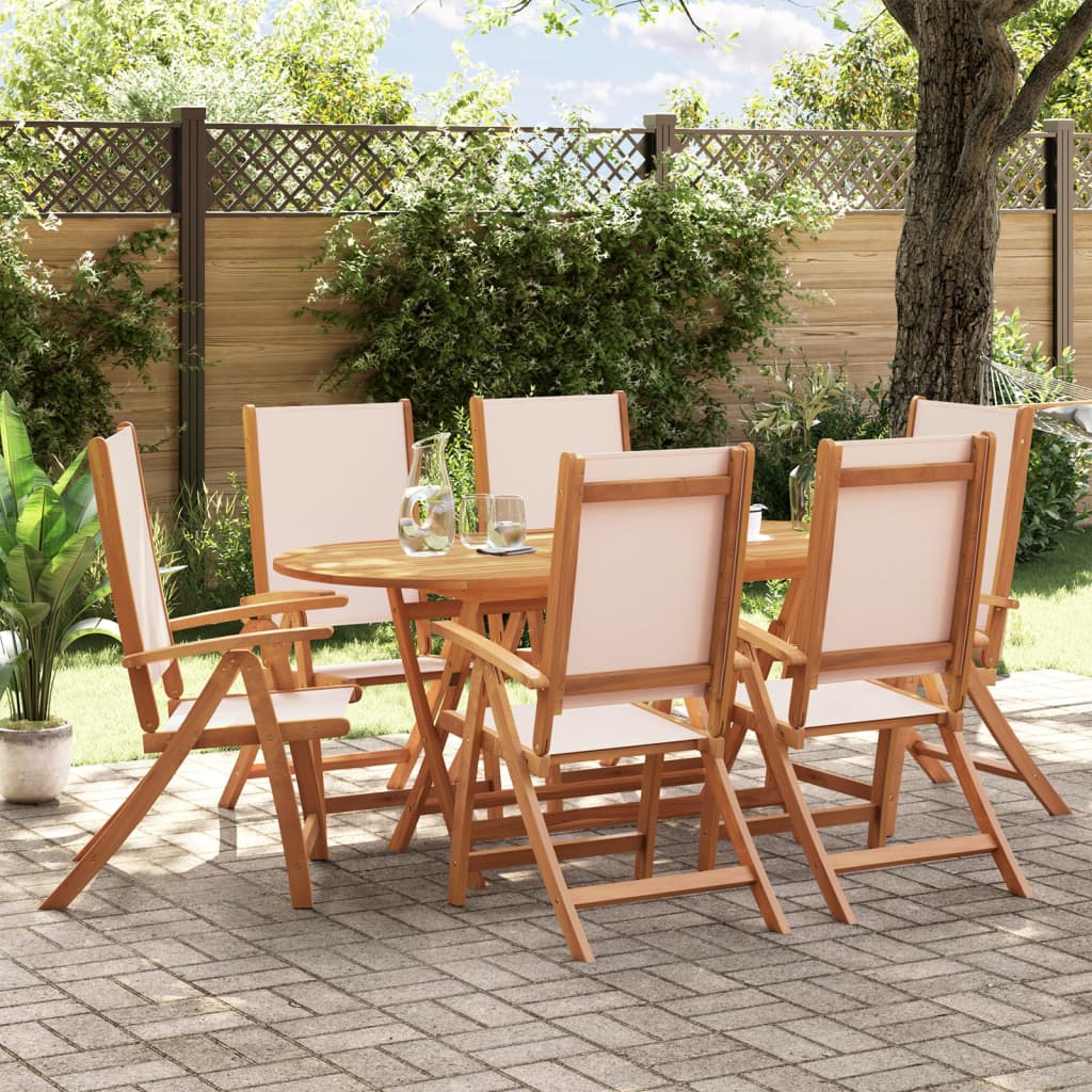 7 Piece Garden Dining Set Solid Wood Acacia and Textilene - vid-3279270 - Decor Base