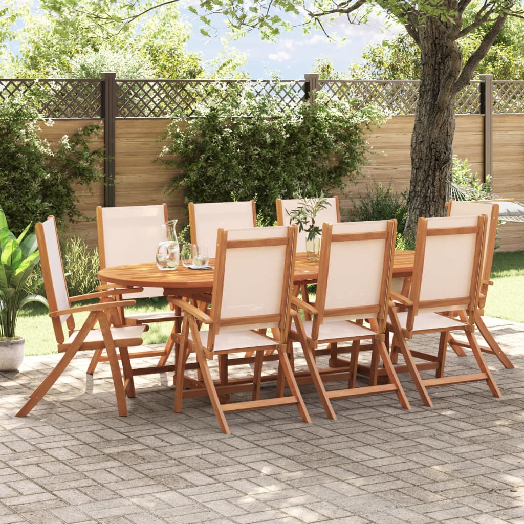 9 Piece Garden Dining Set Solid Wood Acacia and Textilene - vid-3279277 - Decor Base