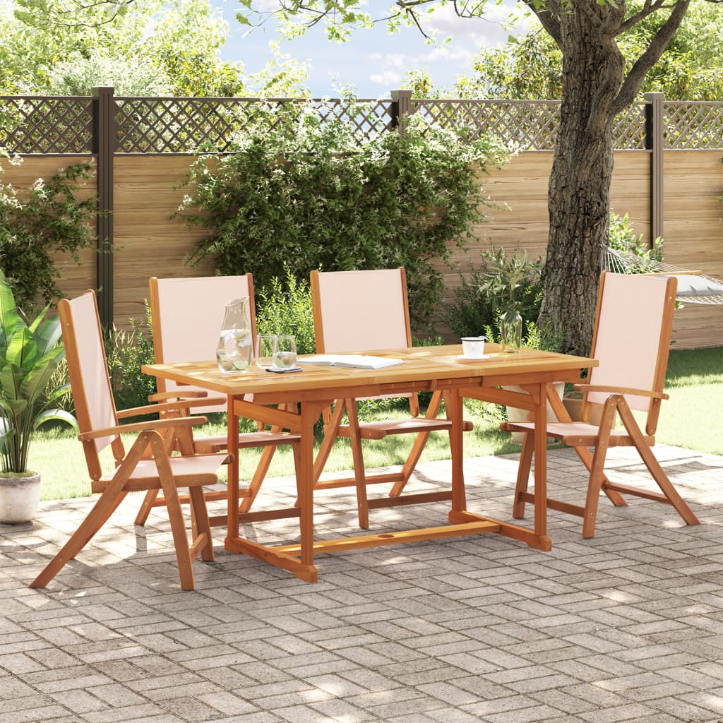 5 Piece Garden Dining Set Solid Wood Acacia and Textilene - vid-3279282 - Decor Base