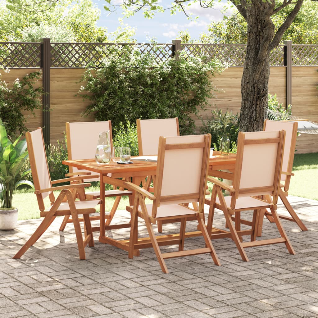 7 Piece Garden Dining Set Solid Wood Acacia and Textilene - vid-3279283 - Decor Base