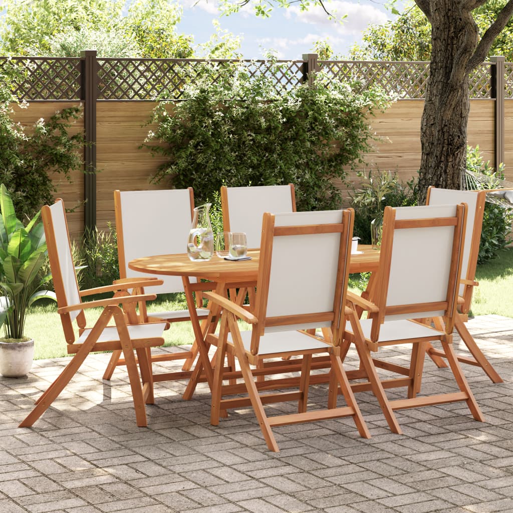 7 Piece Garden Dining Set Solid Wood Acacia and Textilene - vid-3279284 - Decor Base
