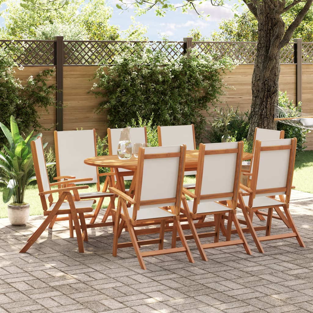 9 Piece Garden Dining Set Solid Wood Acacia and Textilene - Style and Chic