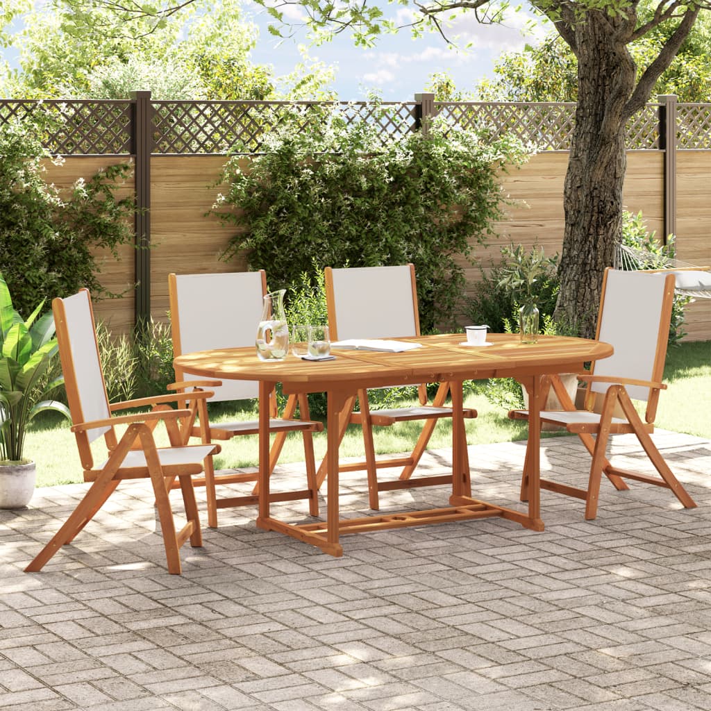 5 Piece Garden Dining Set Solid Wood Acacia and Textilene - vid-3279286 - Decor Base