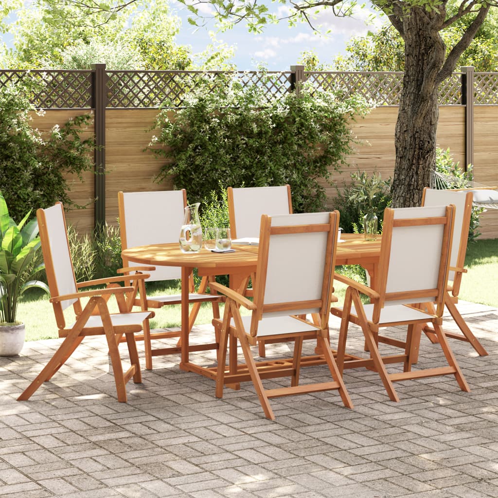 7 Piece Garden Dining Set Solid Wood Acacia and Textilene - vid-3279287 - Decor Base