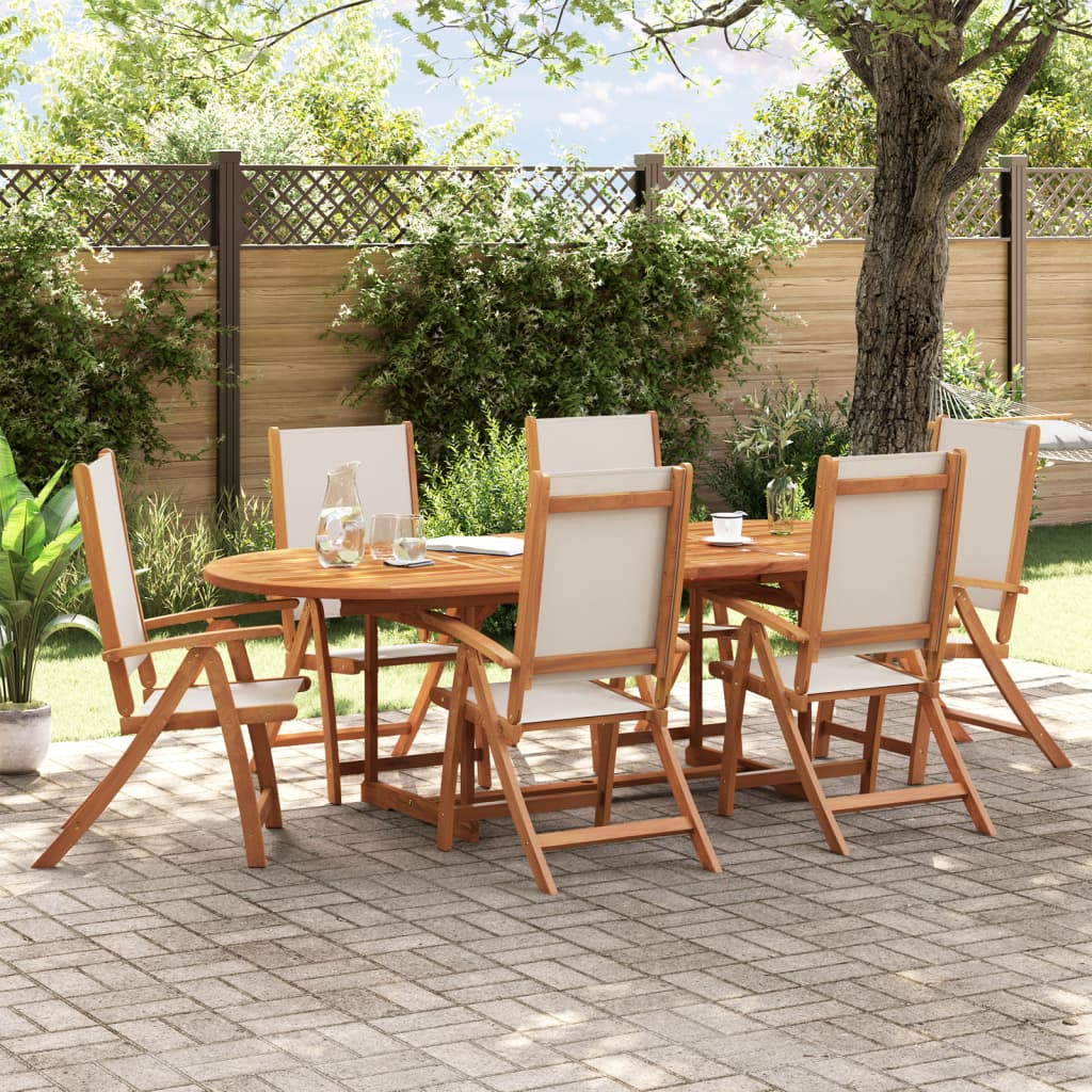 7 Piece Garden Dining Set Solid Wood Acacia and Textilene - vid-3279290 - Decor Base