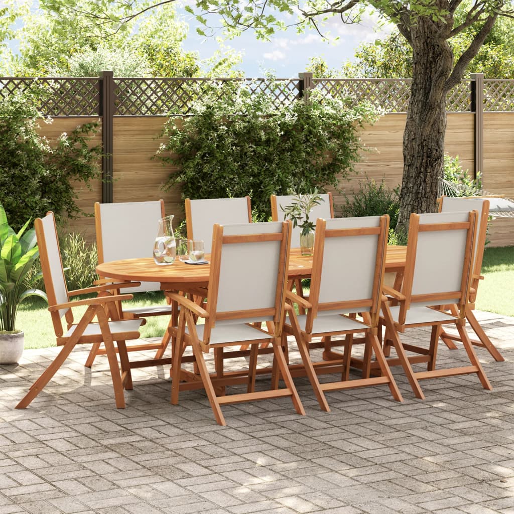 9 Piece Garden Dining Set Solid Wood Acacia and Textilene - vid-3279291 - Decor Base