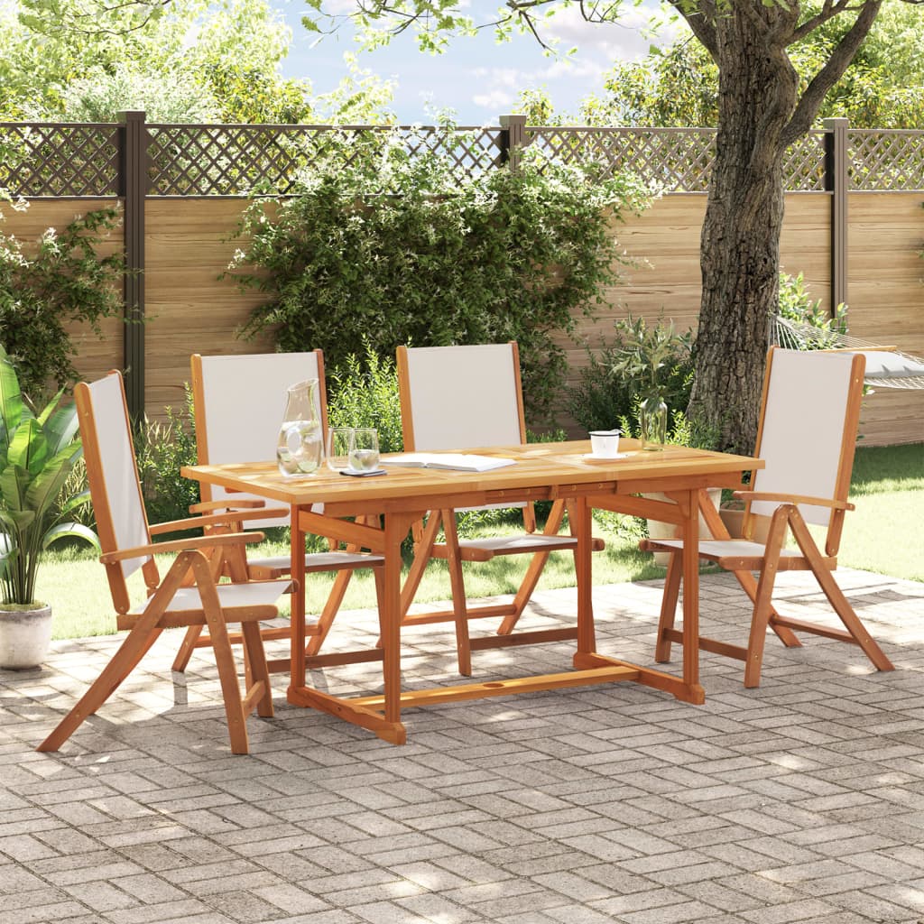5 Piece Garden Dining Set Solid Wood Acacia and Textilene - vid-3279296 - Decor Base