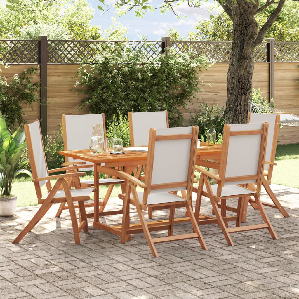 7 Piece Garden Dining Set Solid Wood Acacia and Textilene - vid-3279297 - Decor Base