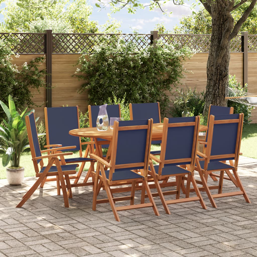 9 Piece Garden Dining Set Solid Wood Acacia and Textilene - vid-3279299 - Decor Base