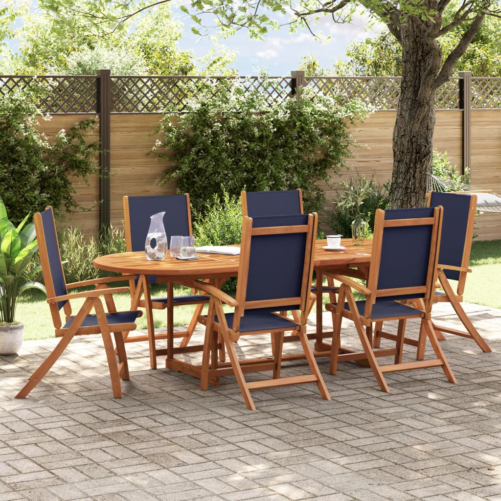 7 Piece Garden Dining Set Solid Wood Acacia and Textilene - vid-3279304 - Decor Base
