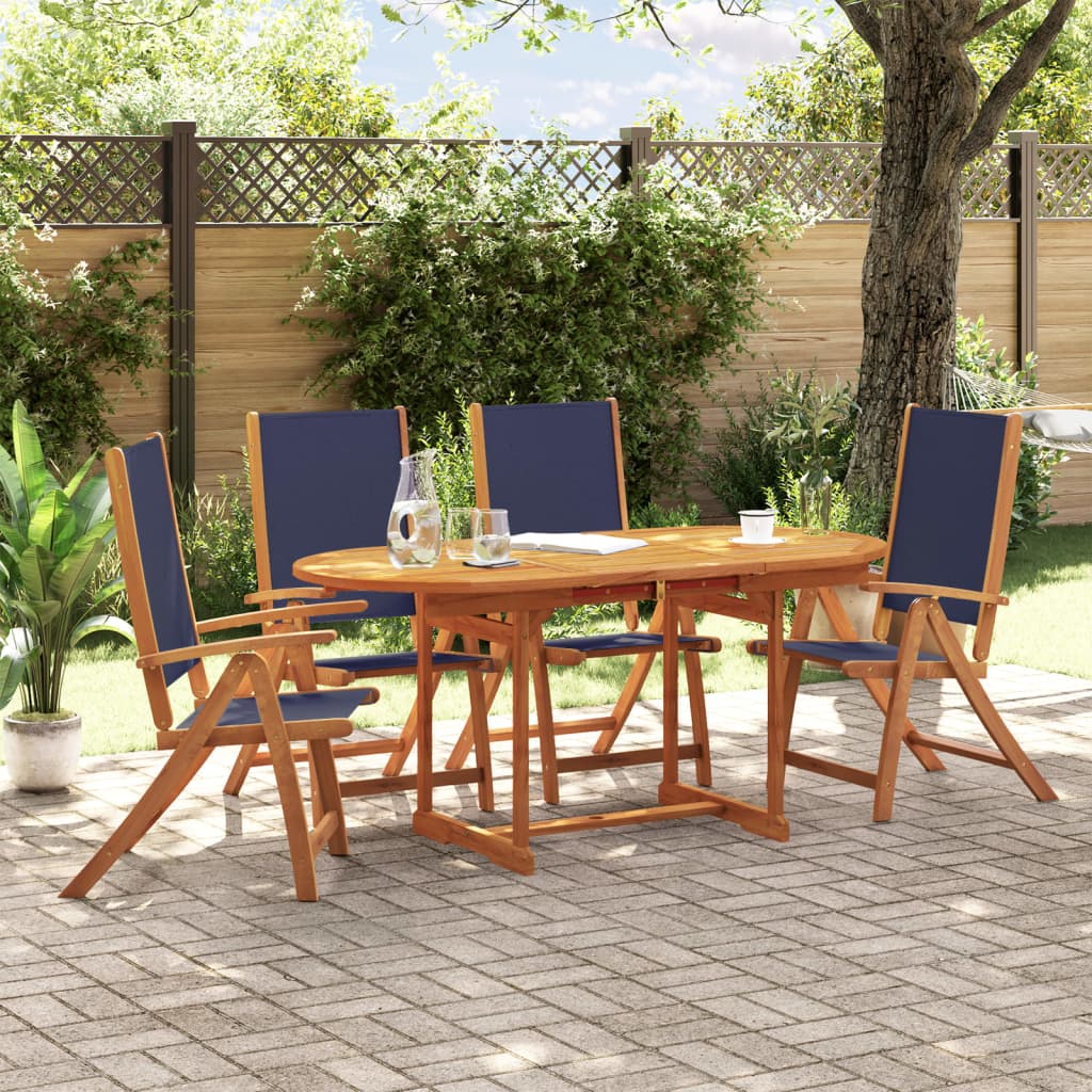 5 Piece Garden Dining Set Solid Wood Acacia and Textilene - vid-3279308 - Decor Base