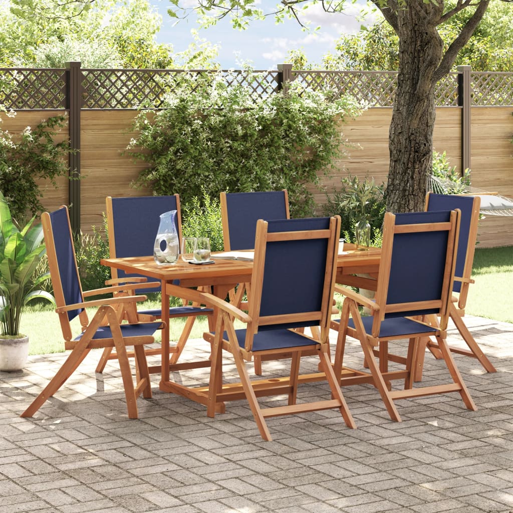 7 Piece Garden Dining Set Solid Wood Acacia and Textilene - vid-3279311 - Decor Base
