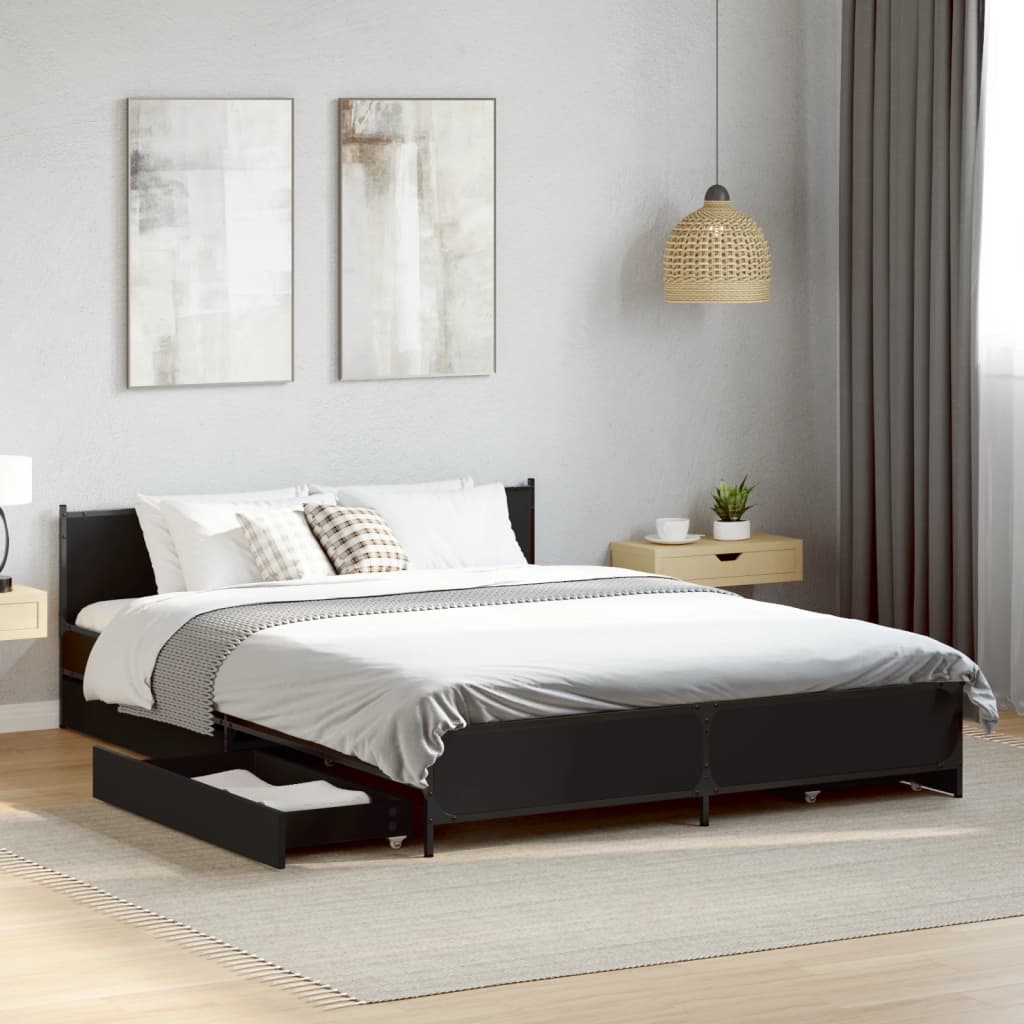 Bedframe with Drawers Black 135x190cm Double - Merkel Designers