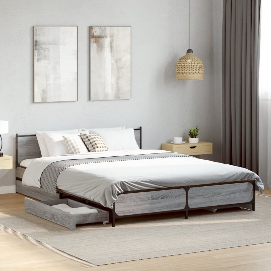 Bedframe with Drawers Grey Sonoma 135x190cm Double - Decor Base