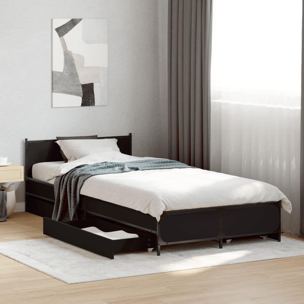 Bedframe with Drawers and Head Board Black 90x200cm - Tyrell & Tyrell